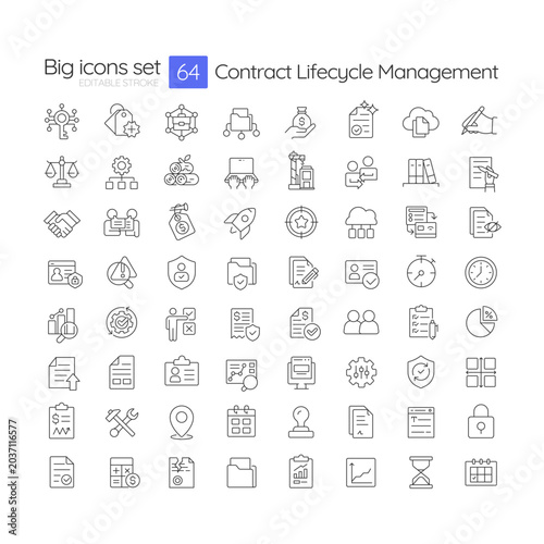 Foto Contract lifecycle management line icons set