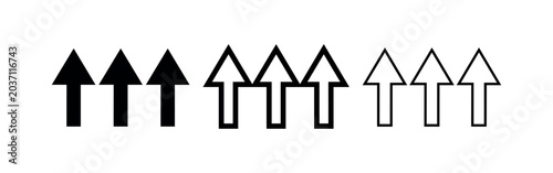 Foto Three upward arrows icon set: solid, outlined, and hollow