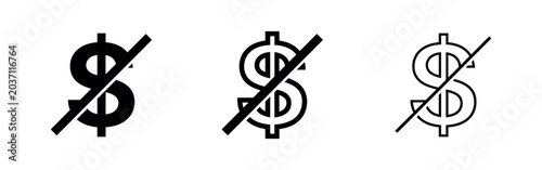 Tableau sur toile Dollar sign crossed out icon set: solid, outlined, and hollow