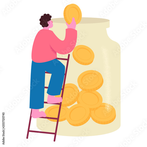 Man holding coin and put it on a jar for saving money