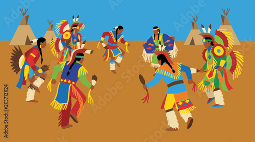 Canvastavla Pow Wow Dancers Performing Colorful Grass Dance Ceremony