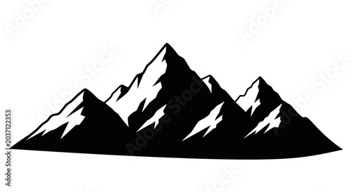 Billede på lærred Silhouette of rugged snow capped mountains against a white background iconic lan