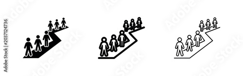 Vászonkép Group of people walking up a zigzag path icon set