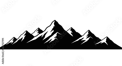 Snowy mountain range silhouette with sharp peaks against a white background landscape graphic