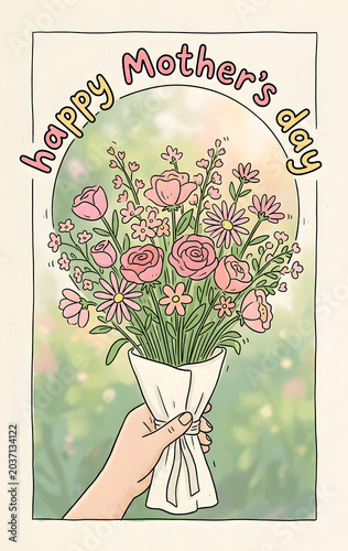 bouquet of roses with Happy Mothers day words 