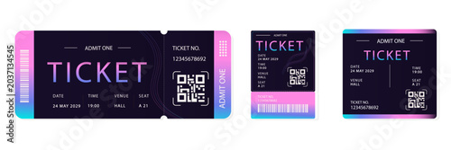 Bild auf Leinwand Event ticket template set in neon futuristic style