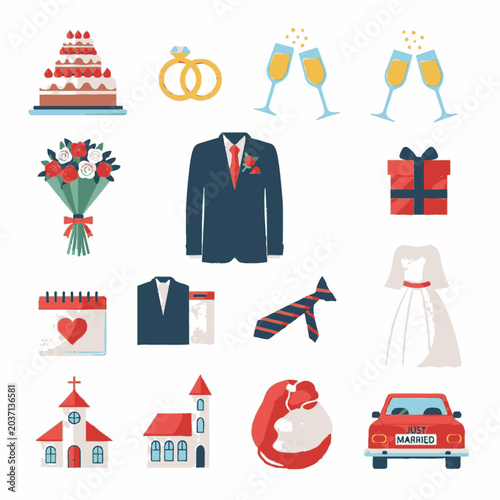 Wedding Symbols and Objects Collection.