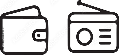Fotografi Wallet and Radio Line Icons Set for Finance and Media App Design.