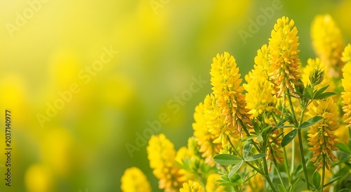 Bright yellow wildflowers blooming in a sunlit meadow