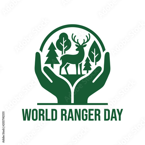 Photos Hands cradling deer and trees vector illustration a green emblem for conservatio
