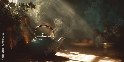 Mystical Tea Kettle A Serene Digital Painting