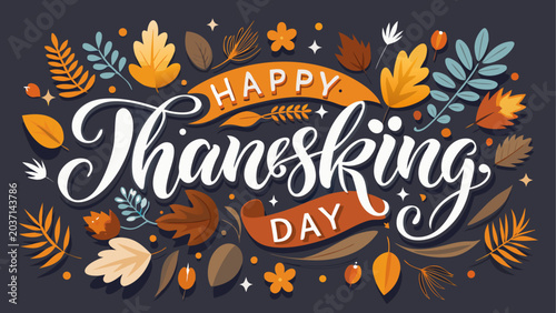 Colorful autumn-themed thanksgiving greeting with falling leaves