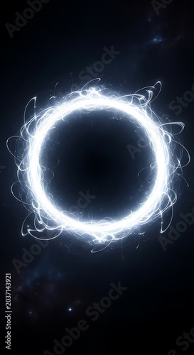 Mysterious glowing energy ring in the dark space, cosmic art.