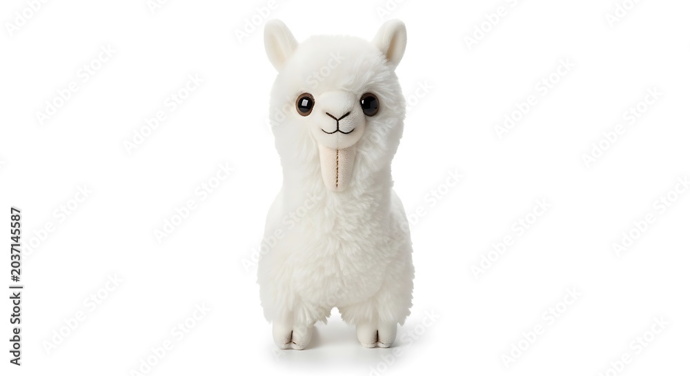 Naklejka premium Cute fluffy white llama plush toy isolated on white background