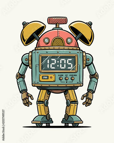 Foto Vintage Style Robot Digital Alarm Clock Illustration
