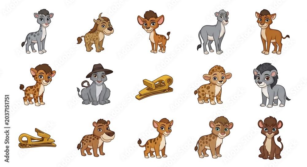 Naklejka premium Cartoon animal characters fill the image