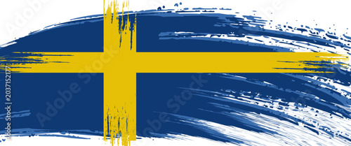 Sweden flag made in brush stroke background. National day of Sweden. Creative Sweden national country flag icon. Abstract painted grunge style brush flag background.
