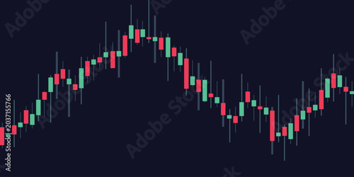 Blue and red candlestick trading downtrend market chart on dark background vector graphic illustration for stock market loss