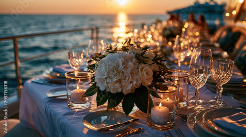 Romantic Dinner Table Setting By Sea