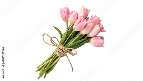 Photos Beautiful bouquet bunch of spring pink tulip flowers wrapped isolated on transpa