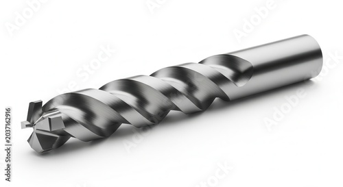 Close-up of a metal milling cutter tool with sharp edges on a white background.