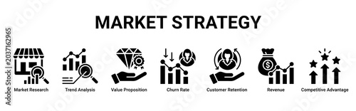 Cuadro en lienzo Market Strategy web banner icon vector illustration with Market Research, Trend