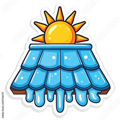 Принти на полотні Cartoon sun on blue roof tiles.