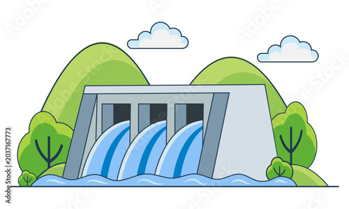 a collection of clean energy concepts featuring wind turbines, solar panels, a hydroelectric dam, bio-fuel and hydrogen production, and a smart eco-city powered by sustainable resources isolated on wh