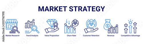 Foto Market Strategy web banner icon vector illustration with Market Research, Trend