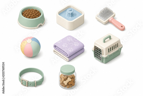Pet care object icon set
