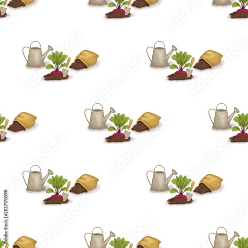 Gardening and planting seamless pattern digital raster background