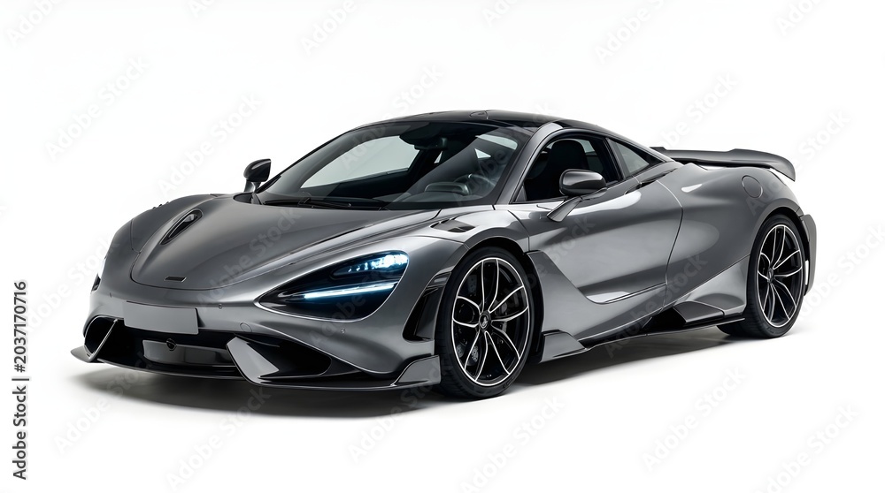 Naklejka premium Futuristic White Electric Supercar Concept in Studio Light Sleek Modern Luxury Sports Car Isolated on White Background High-Performance Electric Coupe Concept Car Design