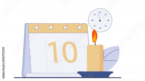Ten-Year Anniversary Calendar. Anniversary Candle with Calendar Animation, Alpha Channel. Cartoon