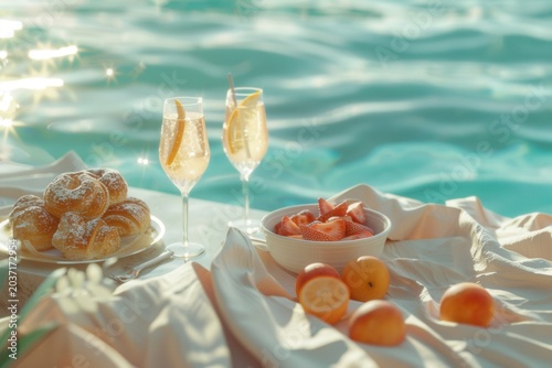 Sunlight glitters on tranquil turquoise water