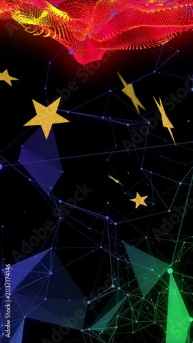 Vertical video: Gold stars emerging after node pulse, drifting through planes and showing nebula