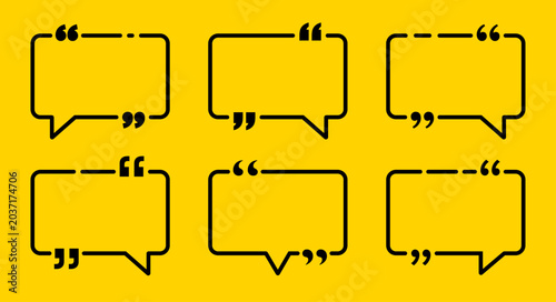 Картината върху платно Six black speech bubbles on a yellow background for quotes