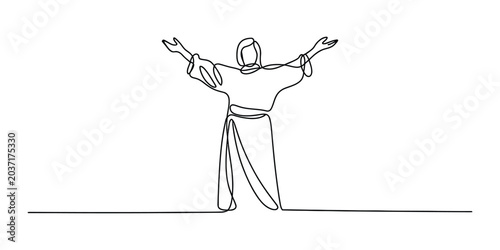 Foto Jesus christ figure with open arms, continuous line drawing, minimalist style, r