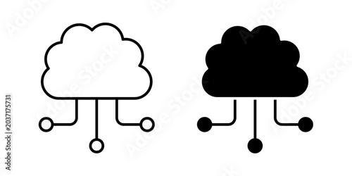 Cloud computing icon in outline and solid style, isolated on white background. Ideal for online storage, remote server, and digital infrastructure features in mobile and web design.