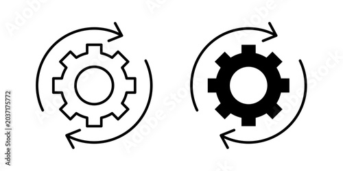 Data processing icon in outline and solid style, isolated on white background. Ideal for computing, automation, and data management features in mobile and web design.