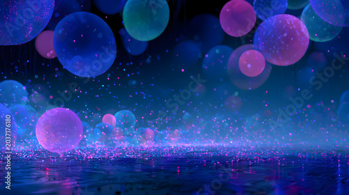 Futuristic event background with colorful data orbs and abstract technology celebration
