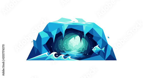 Foto Abstract Icy Cave Entrance with Fish and Waves