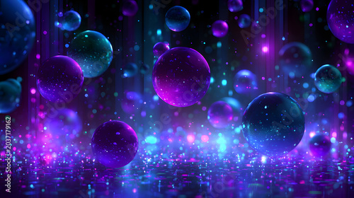 Abstract technology celebration background with digital balloons and futuristic party glow