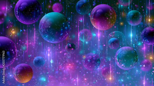 Abstract technology celebration background with digital balloons and futuristic party glow