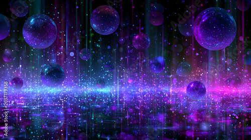 Abstract technology celebration background with digital balloons and futuristic party glow
