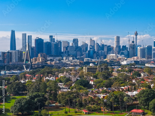 Sydney CBD Skyline Aerial View with Sydney Tower and Urban Cityscape