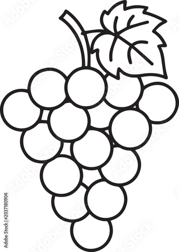 Canvastavla Bunch Of Grapes With Leaf Bold Line Art