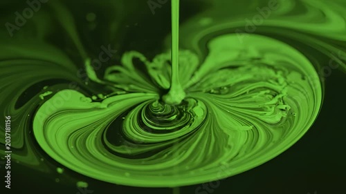 Viscous Green Liquid Swirling and Dripping Abstractly.