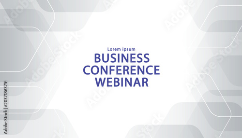 Business conference banner and white webinar cover template with text copy space. Modern clean presentation slide backdrop featuring geometric transparent rounded squares for corporate event streaming