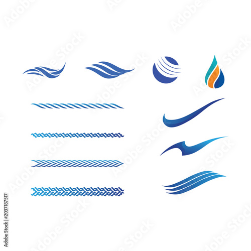 Isolated round shape logo. Blue color logotype. Flowing water image. Sea, ocean, river surface.