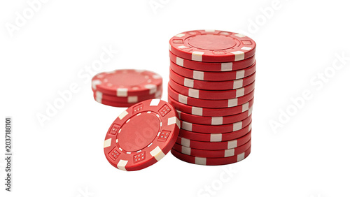 Red casino poker chips stack gambling entertainment tokens on transparent background